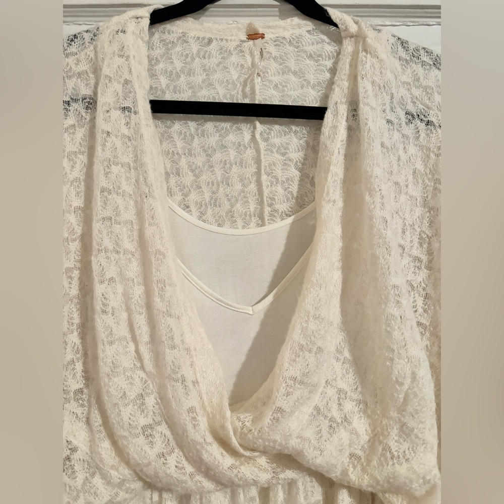 Free People Snug Bug Faux Wrap Mini Sweater Dress Cream Lace Tassel Boho - Picture 5 of 10